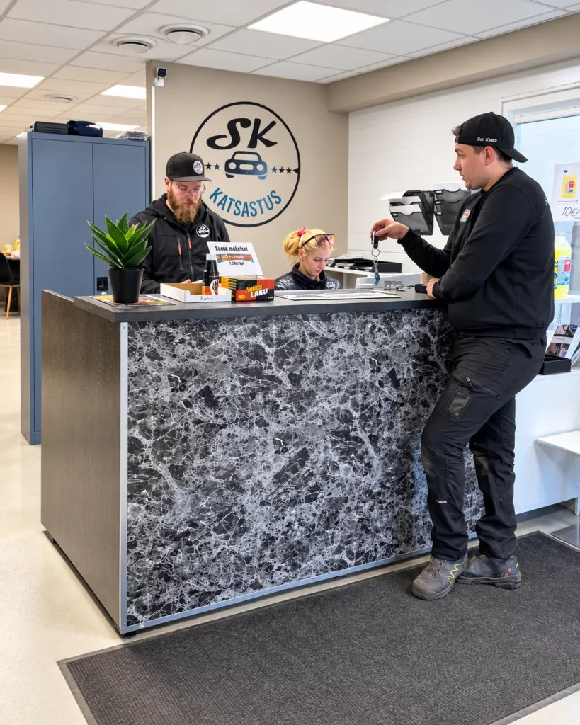 Asiakaspalvelu SK Katsastuksen vastaanotossa